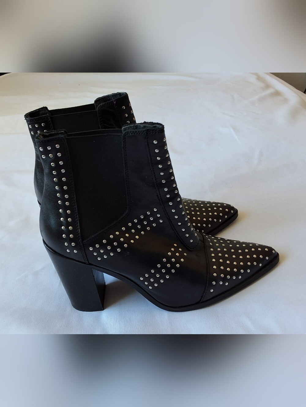 Black Studded Pointed-Toe Ankle Boots - Women